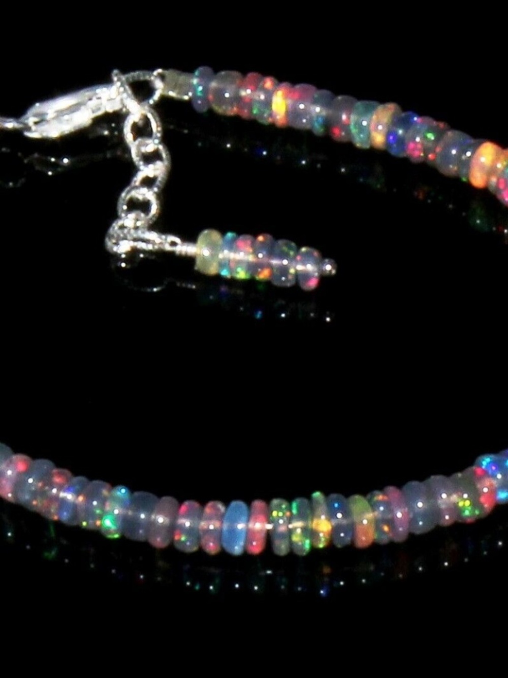 Natural Ethiopian Fire Opal Bracelet Sterling Silver 7.5" Beads Xmas Gift